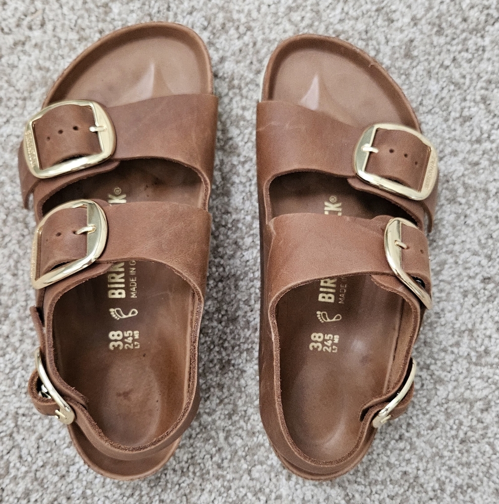 Milano Big Buckle Oiled Leather Birkenstocks, Size 38